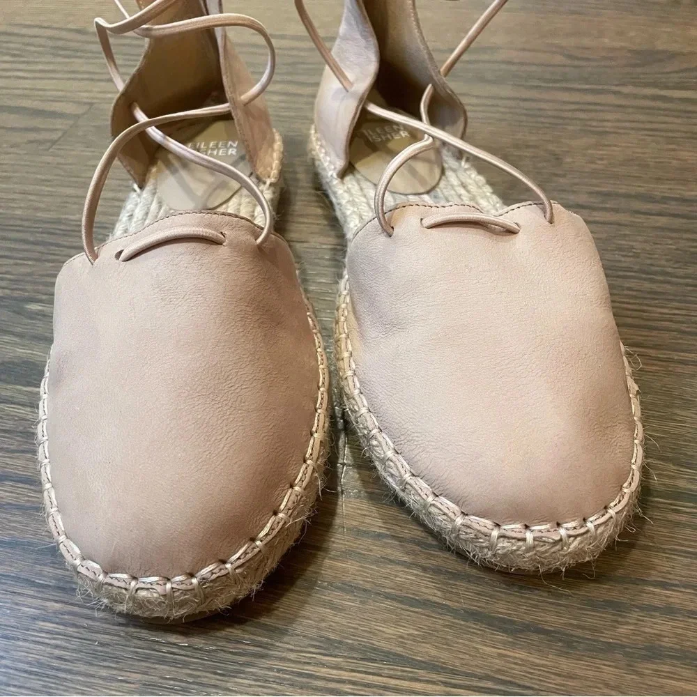 Eileen Fisher Lace-Up Espadrille Sandal in Toffee Cream Women’s 7